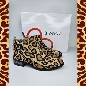 Blondo Tami Leopard Print Dyed Cow Hair Waterproof Zip Small Stud Boots Sz 5.5M